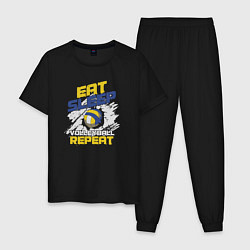 Пижама хлопковая мужская Eat sleep volleyball repeat, цвет: черный
