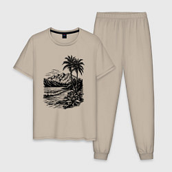 Мужская пижама Тропический берег: горы, пальмы и море
