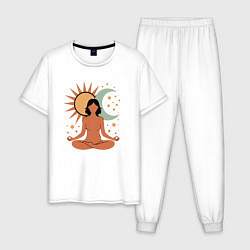 Пижама хлопковая мужская Yoga girl, цвет: белый