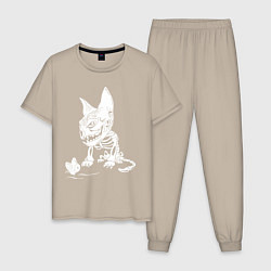 Пижама хлопковая мужская Скелет кота, цвет: миндальный