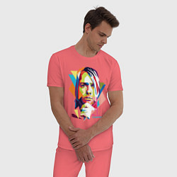 Пижама хлопковая мужская Kurt Cobain: Colors, цвет: коралловый — фото 2