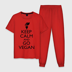 Пижама хлопковая мужская Keep Calm & Go Vegan, цвет: красный