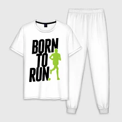 Пижама хлопковая мужская Рожден для бега, цвет: белый