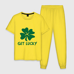 Пижама хлопковая мужская Get lucky, цвет: желтый