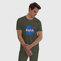 Пижама хлопковая мужская NASA: Logo цвета меланж-хаки — фото 2