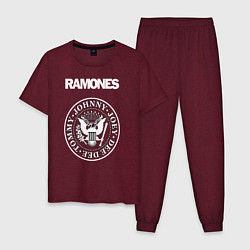 Пижама хлопковая мужская Ramones, цвет: меланж-бордовый