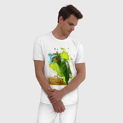 Пижама хлопковая мужская Зеленый попугай, цвет: белый — фото 2
