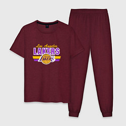 Пижама хлопковая мужская Los Angeles Lakers, цвет: меланж-бордовый