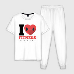 Пижама хлопковая мужская I love Fitness, цвет: белый