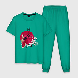 Пижама хлопковая мужская Гейша, цвет: зеленый
