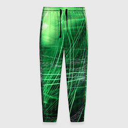 Брюки на резинке мужские Неоновые волны и линии - Зелёный, цвет: 3D-принт