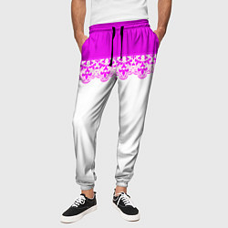Брюки на резинке мужские White and pink lace pattern, цвет: 3D-принт — фото 2