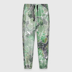 Мужские брюки Зеленые цветы на сером мраморном фоне