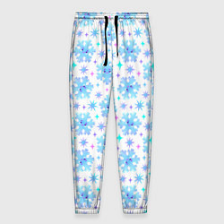 Мужские брюки Снежинки с цветными звездами на белом фоне