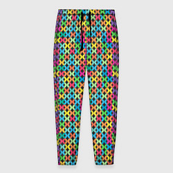 Брюки на резинке мужские Яркие вязаные крестики, цвет: 3D-принт