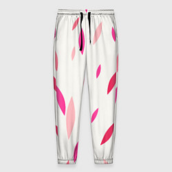 Брюки на резинке мужские Нежный светлый фон и листья в оттенках розового, цвет: 3D-принт