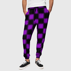 Брюки на резинке мужские Фиолетовый черный узор Шахматка, цвет: 3D-принт — фото 2