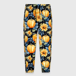 Брюки на резинке мужские Паттерн тыквы и цветы, цвет: 3D-принт