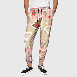 Брюки на резинке мужские Розовые узоры ёлки, цвет: 3D-принт — фото 2