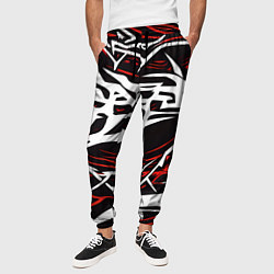 Брюки на резинке мужские Белые и красные агрессивные линии на чёрном фоне, цвет: 3D-принт — фото 2