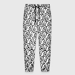 Брюки на резинке мужские Чёрный узор на белом фоне, цвет: 3D-принт