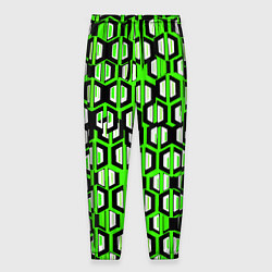 Мужские брюки Техно узор из шестиугольников зелёный