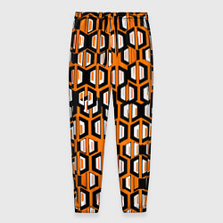 Мужские брюки Техно узор из шестиугольников оранжевый
