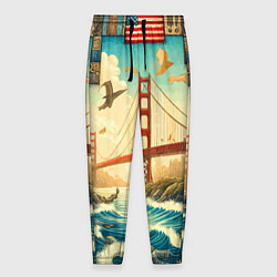 Мужские брюки Мост через реку и пэчворк - нейросеть арт USA brid