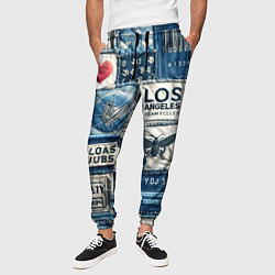 Брюки на резинке мужские Лос Анджелес на джинсах-пэчворк, цвет: 3D-принт — фото 2