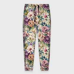 Брюки на резинке мужские Нежные цветочные мотивы паттерны, цвет: 3D-принт