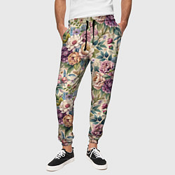 Брюки на резинке мужские Нежные цветочные мотивы паттерны, цвет: 3D-принт — фото 2