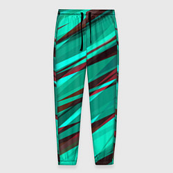 Брюки на резинке мужские Бирюзовый и бордовый абстрактные полосы, цвет: 3D-принт