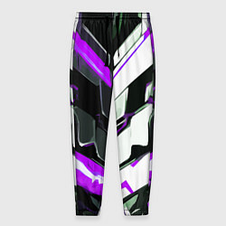 Мужские брюки Хаотичная фиолетово-белая абстракция на чёрном фон