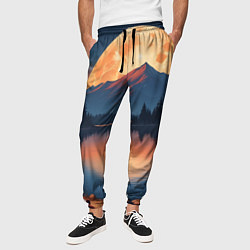 Брюки на резинке мужские Костер на берегу озера, цвет: 3D-принт — фото 2