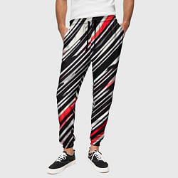 Брюки на резинке мужские Диагональные красно-белые полосы на чёрном фоне, цвет: 3D-принт — фото 2