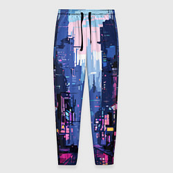 Мужские брюки Киберпанк город розовый