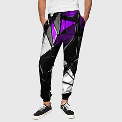 Брюки на резинке мужские Фиолетово-белые рельефные треугольники на чёрном ф, цвет: 3D-принт — фото 2