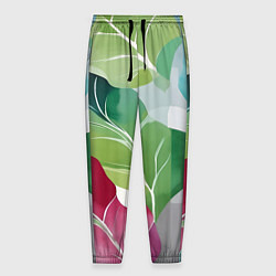 Мужские брюки Акварельные листья и полоски