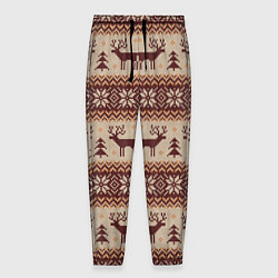 Брюки на резинке мужские Вязаный скандинавский орнамент с оленями, цвет: 3D-принт