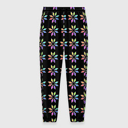 Брюки на резинке мужские Разноцветные звёзды на чёрном фоне, цвет: 3D-принт