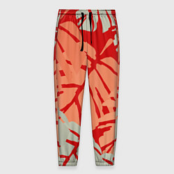 Брюки на резинке мужские Отпечатки монстеры на красном, цвет: 3D-принт