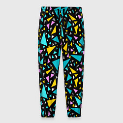 Брюки на резинке мужские Разноцветные яркие треугольники на черном, цвет: 3D-принт