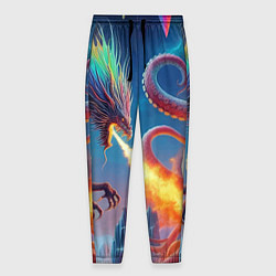 Брюки на резинке мужские Огнедышащий дракон против осьминога - нейроарт фан, цвет: 3D-принт