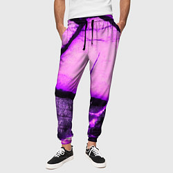 Брюки на резинке мужские Трещины на абстрактном фиолетовом фоне, цвет: 3D-принт — фото 2
