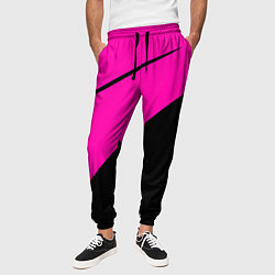 Брюки на резинке мужские Розовый с чёрным двуцветный с полосой, цвет: 3D-принт — фото 2
