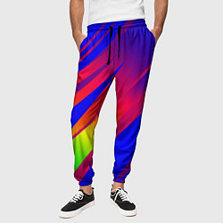 Брюки на резинке мужские Красно-синий с полосами градиент, цвет: 3D-принт — фото 2