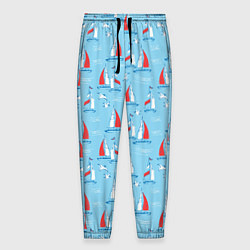 Мужские брюки Морской паттерн с парусными лодками и чайками