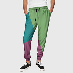 Брюки на резинке мужские Сине-зелёно-розовый тёмный трёхцветный, цвет: 3D-принт — фото 2