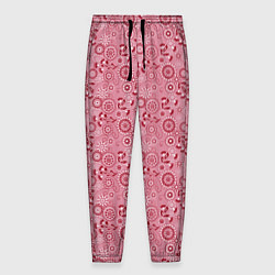 Брюки на резинке мужские Красно белый деревенский узор ретро, цвет: 3D-принт