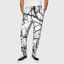 Брюки на резинке мужские Черно-белые ветви деревьев на белом фоне, цвет: 3D-принт — фото 2